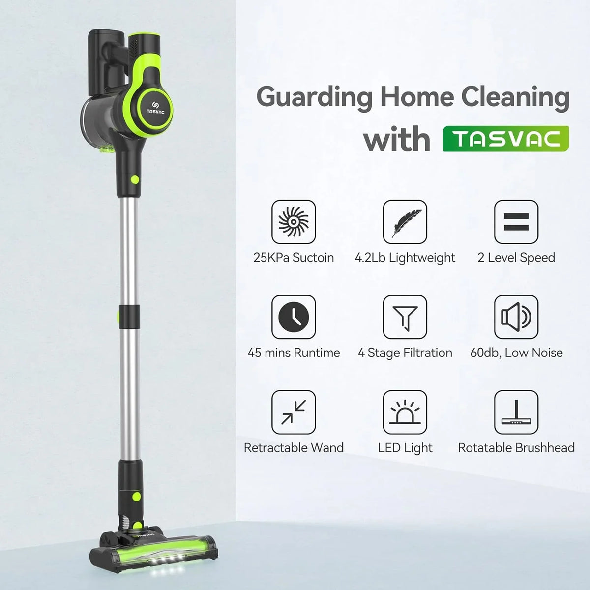 Cordless Vacuum Cleaner, 6-in-1 Cordless Vacuum, 28KPa Powerful Battery Stick Vacuum Rechargeable Vacuum 2200m-A-h Up to 45 Mins, Lightweight Vacuum Cleaner for Home Carpet and Floor Pet Hair