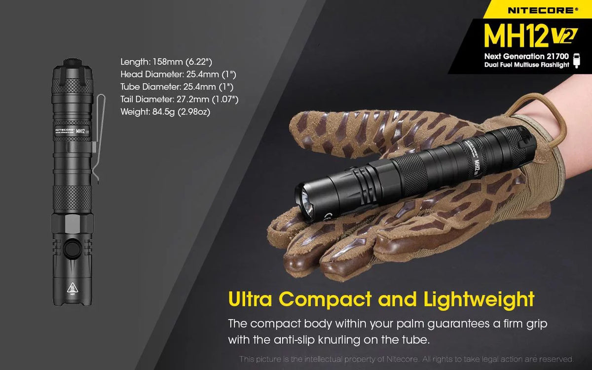 COMBO: Nitecore MH12 V2 CREE XP-L2 V6 LED Flashlight -1200 Lumens w/ 21700 Battery and Nitecore NB10000 10,000mAh Power Bank