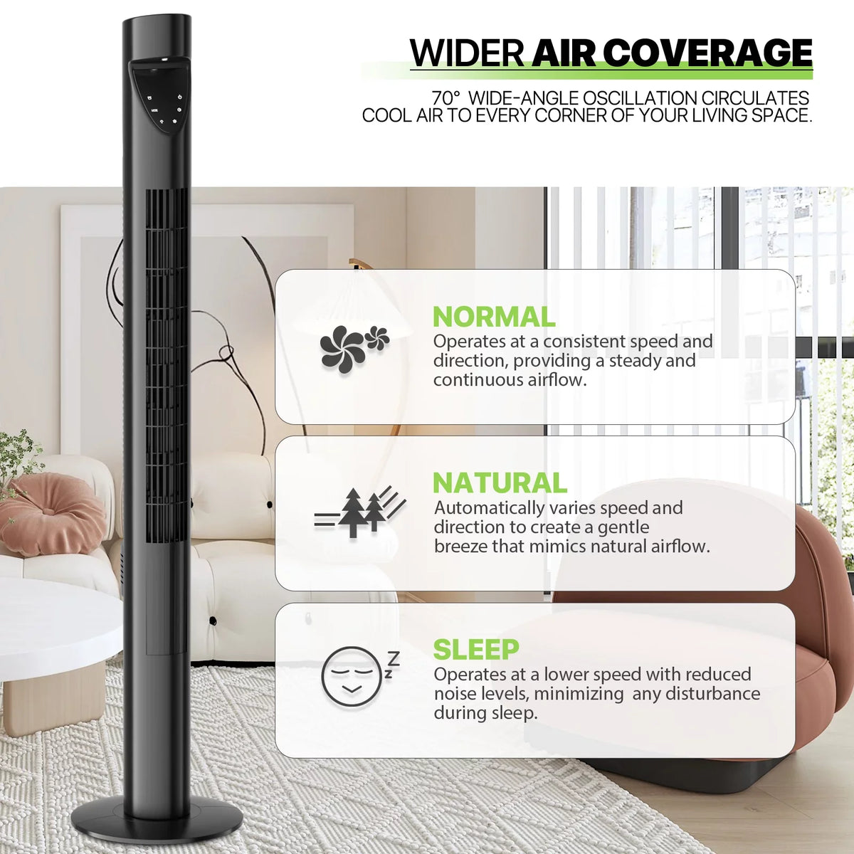 3-Speeds Tower Fan w/Remote & LED 47"Oscillating Bladeless Low Noise Fan USA