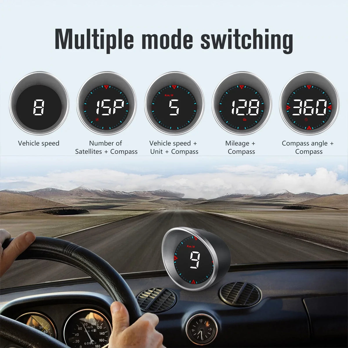 Car Head-up Display Digital Speedometer Display Driving Mileage, Compass Angle, Overspeed Alarm and Fatigue Driving Alarm