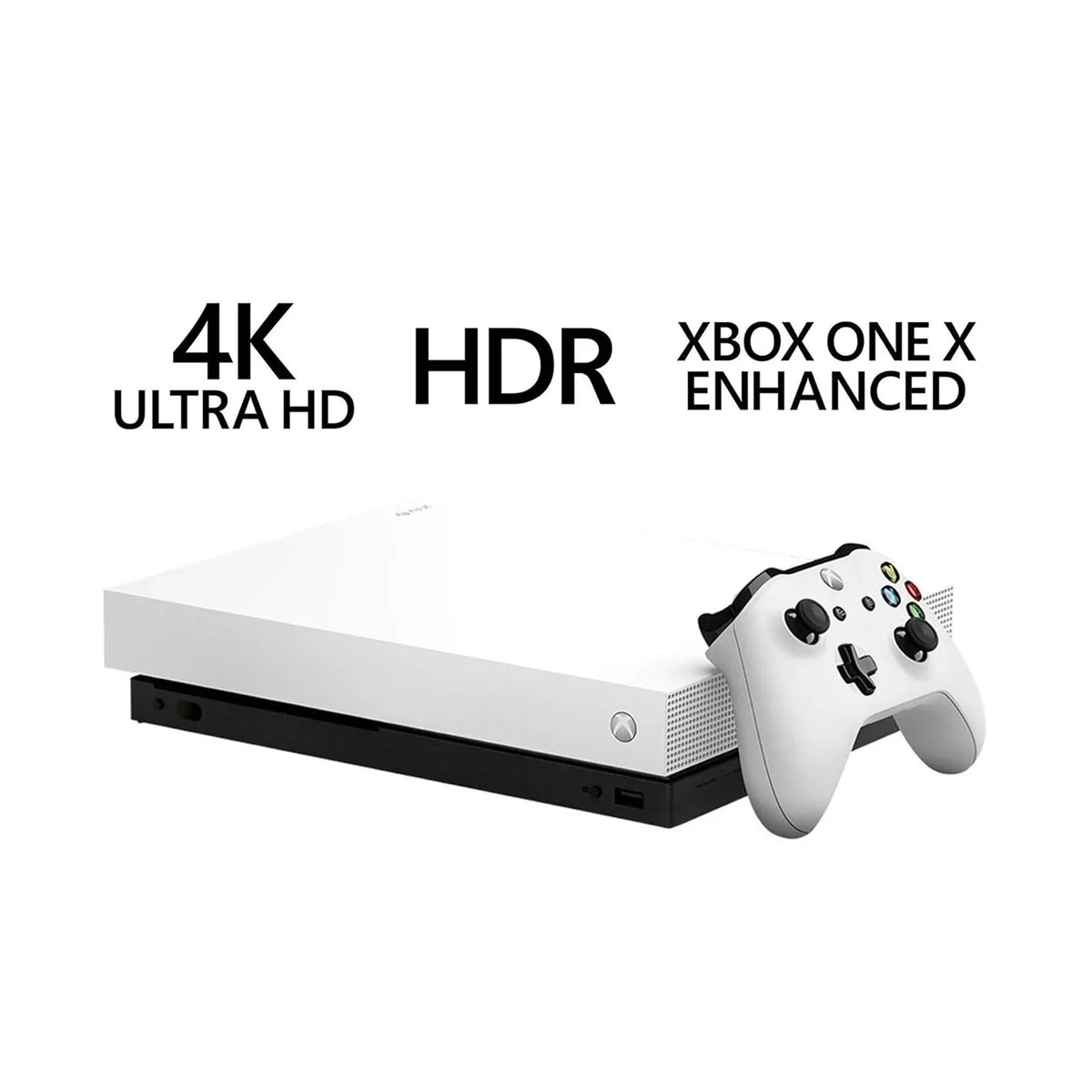 Microsoft Xbox One X 1TB, 4K Ultra HD White with BOLT AXTION Cleaning Kit Headset Bundle Like New