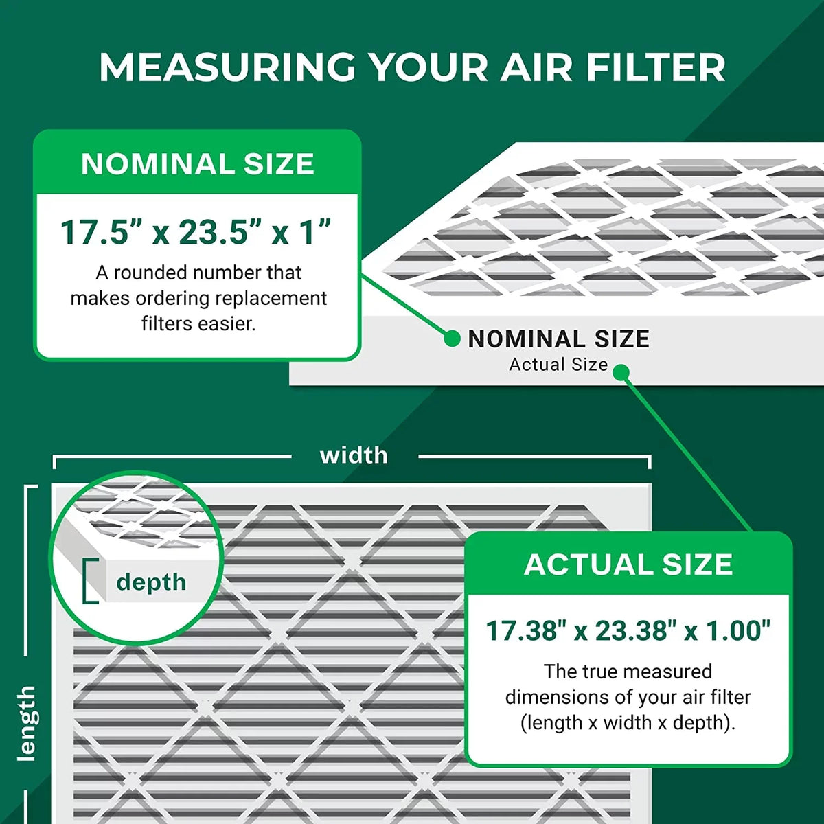 Filterbuy 17.5x23.5x1 MERV 8 Pleated HVAC AC Furnace Air Filters (4-Pack)