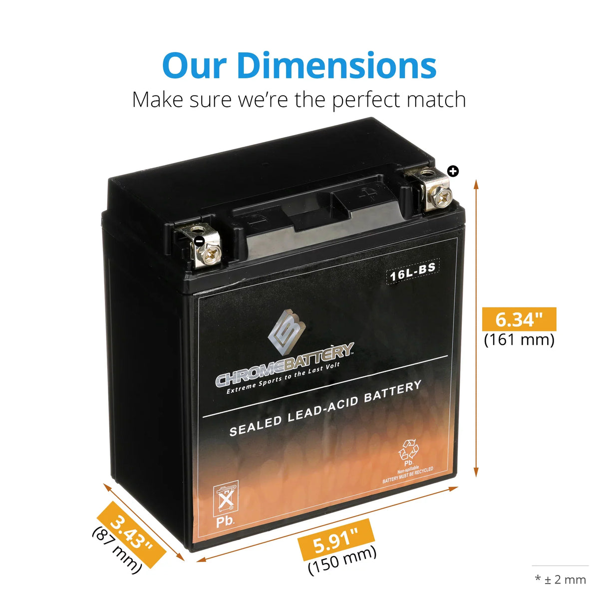 Chrome Battery YTX16L-BS (16L-BS 12 Volt,14 Ah, 230 CCA) Jet Ski Battery for Kawasaki 750cc Jh750 Ss St Xi Xir 1992