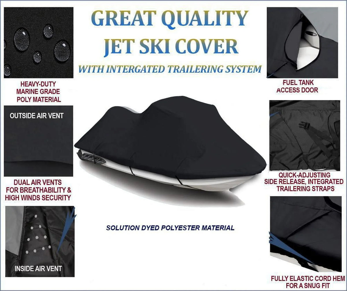 BLACK 600 DENIER JetSki Cover Compatible for Sea Doo Sea-Doo GTS 130 Deluxe JetSki Jet Ski PWC Cover 2011 2012 2013 2014 2015 2016 2017