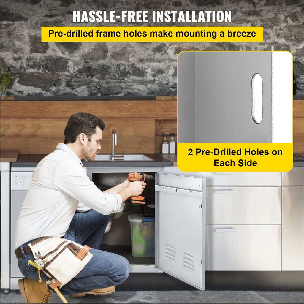 BBQ Access Door 24x17 Inch: Stainless Steel Single Horizontal Island Door with Vents