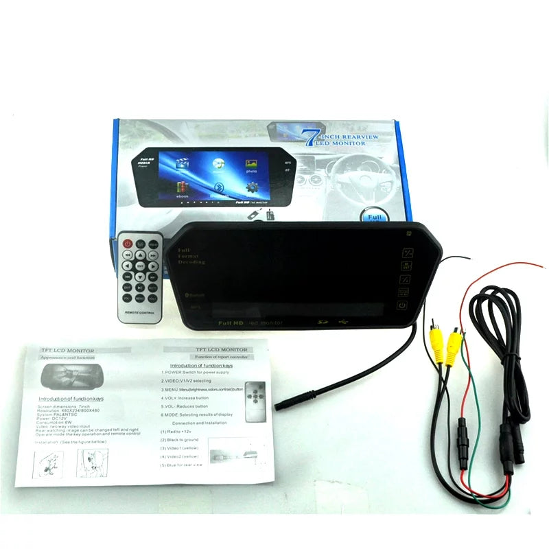 Full HD 7" inch TFT LCD Car Monitor Car RearView Mirror with Built-in Bluetooth Mp5 FM Photo Display USB TF Slot