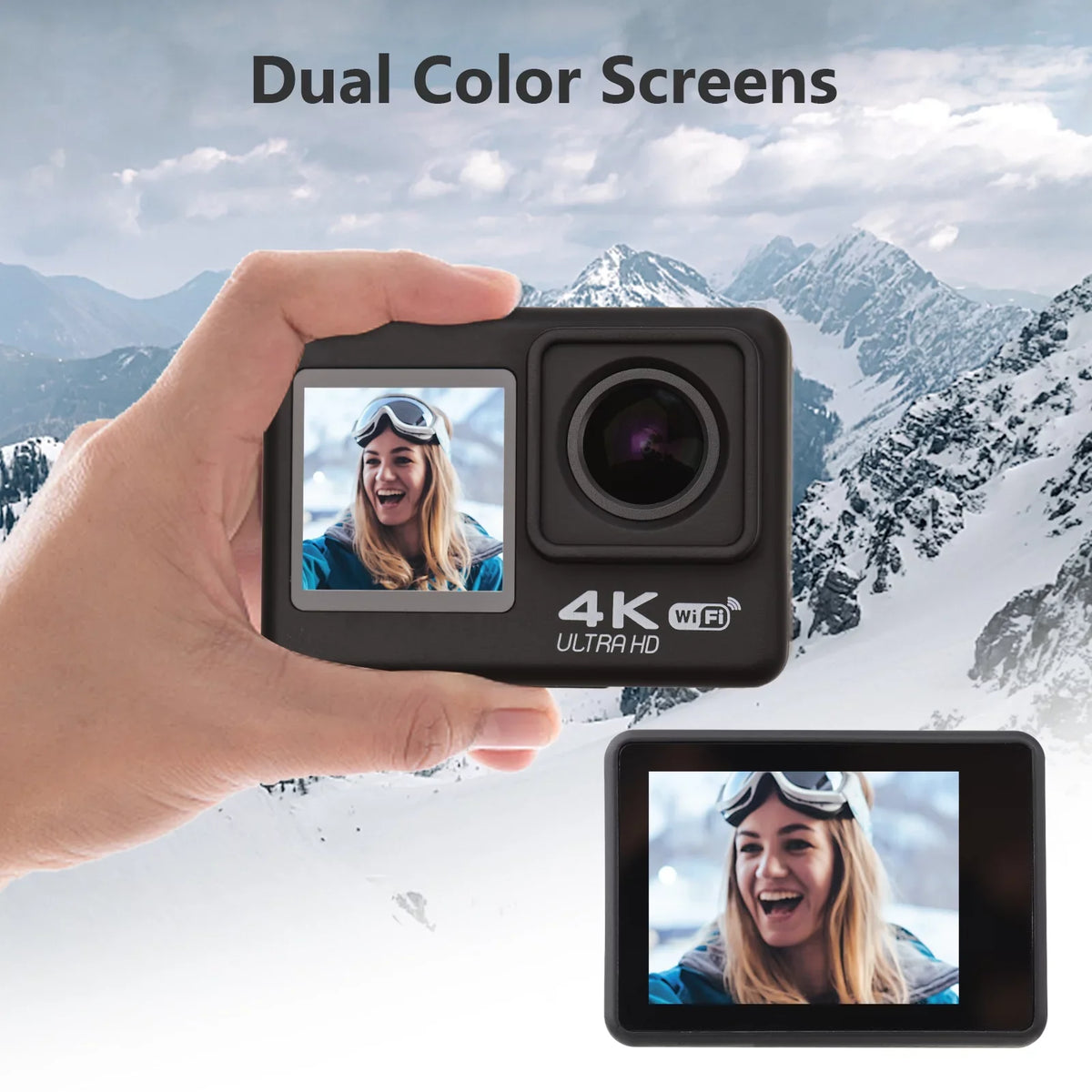 Radirus 4K60FPS Ultra High Definition WiFi Action Camera, Dual Screen, 170° Wide Angle, 30 Meters Waterproof, Sports Camera with Mounting Accessories Kit, Black