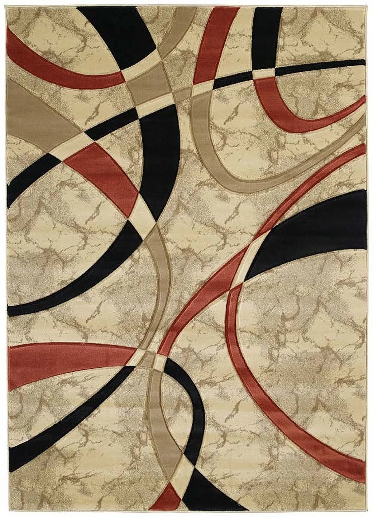 Designer Home Angles Area Rug 510-21390 La-Chic Cream Swirls Wavy Lines 5' 3" x 7' 6" Rectangle