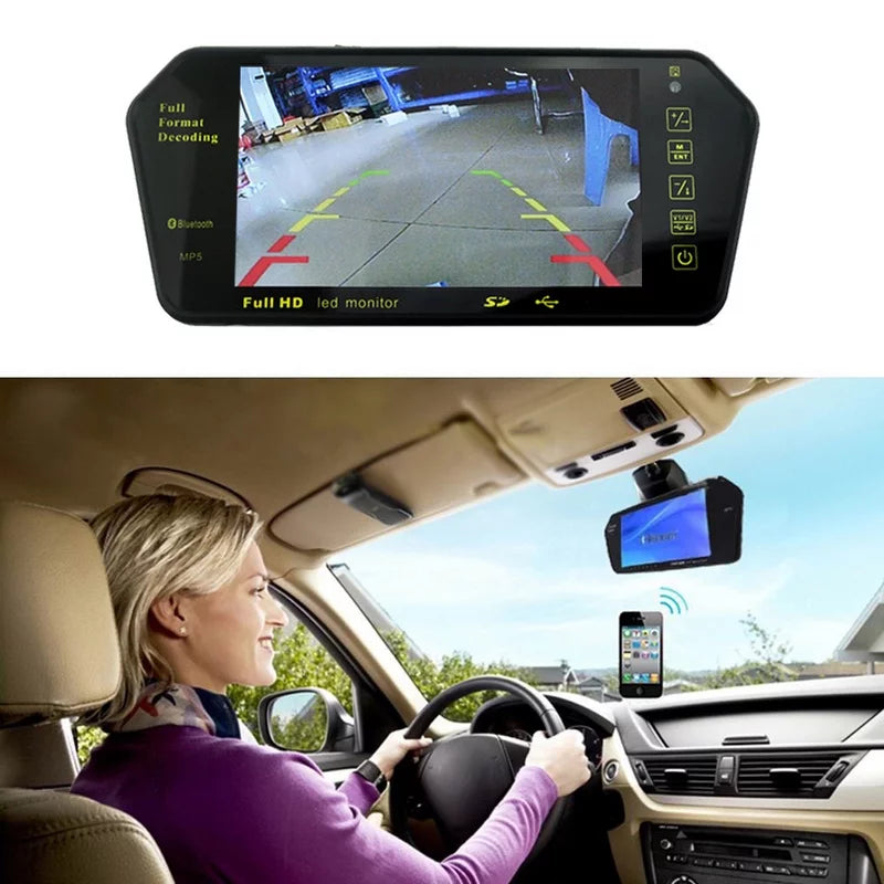 Full HD 7" inch TFT LCD Car Monitor Car RearView Mirror with Built-in Bluetooth Mp5 FM Photo Display USB TF Slot