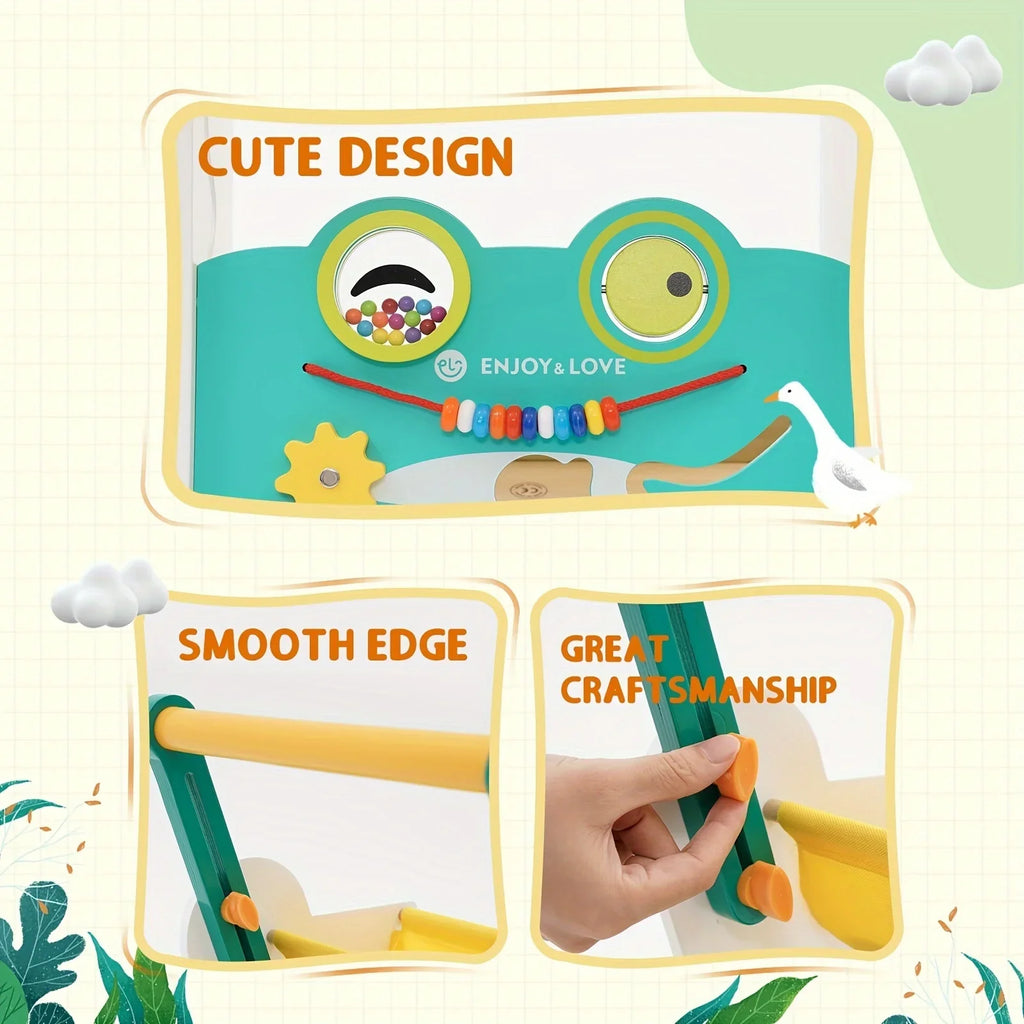 Wooden Baby Walker Sit-to-Stand Learning Baby Push Walker Kids Activity Center Toddler Push Along Trolley with Fishing Toy Shape Sorter Xylophone Multiple Entertainment for Boys Girls Infants