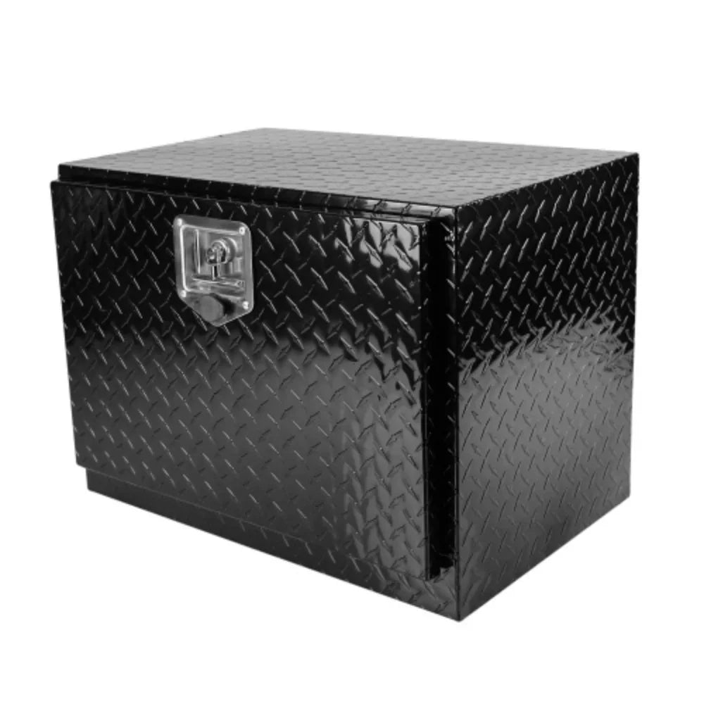 24 Inch Aluminum Stripes Plated Tool Box Pick Up Truck Bed RV Trailer Toolbox Waterproof Square Storage Organizer with Lock and Keys - Black Black + Aluminum + Square box + 24"(24.2"×17.1"×17.9")