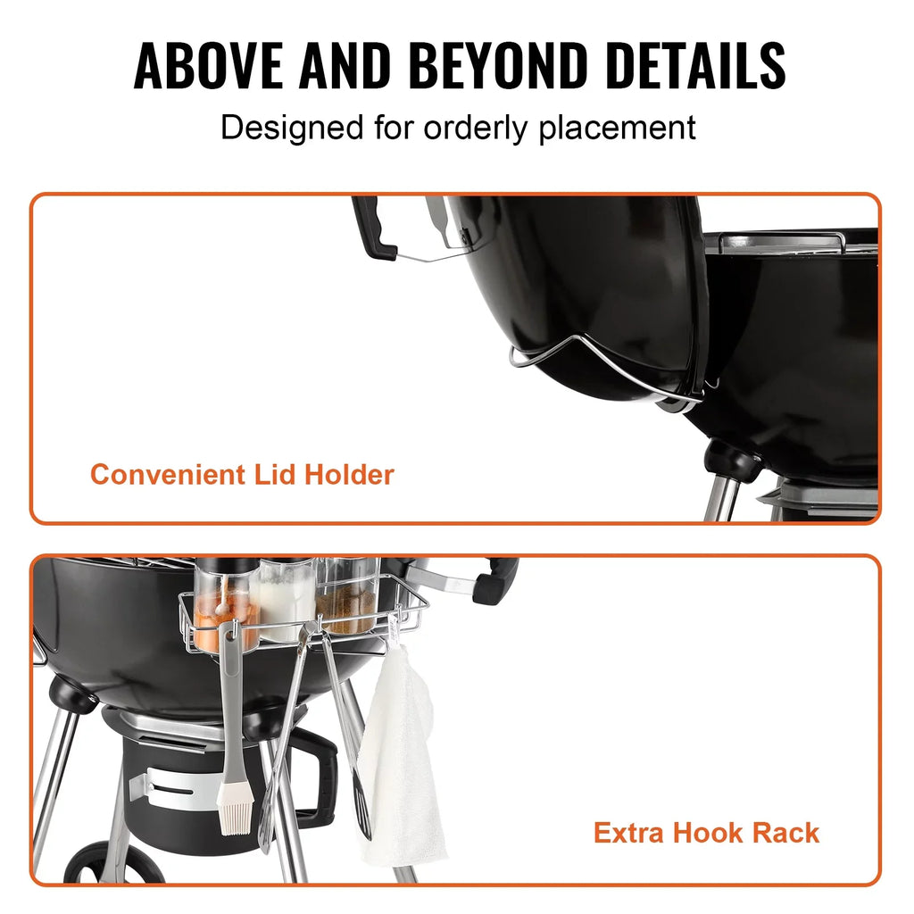Skyflow 22 inch Kettle Charcoal Grill Outdoor Picnic Patio Barbecue Cooking, Portable Grill Propane Gas Kettle Grills w/Cover, Iron & Steel Small BBQ Grill