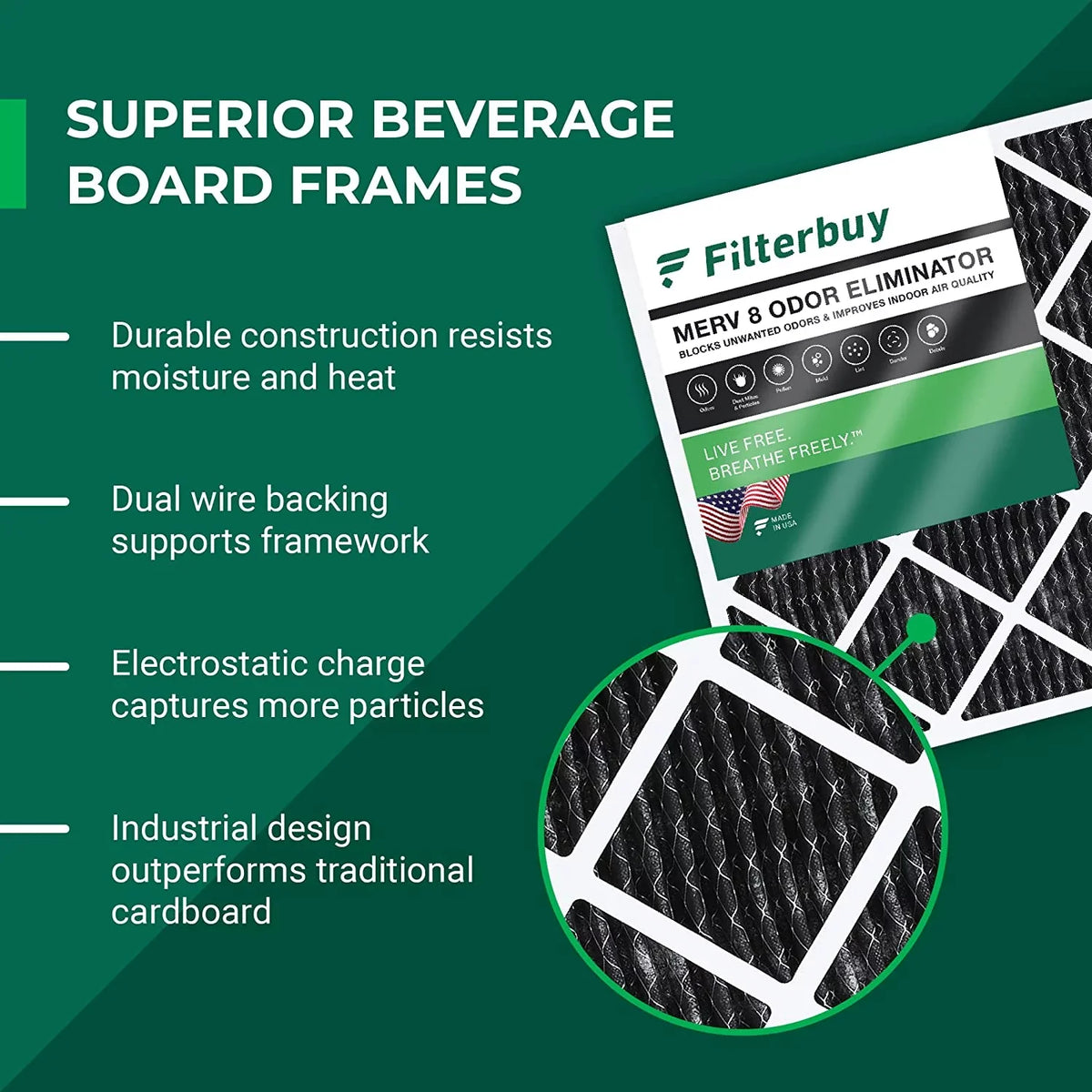 Filterbuy 14x18x1 MERV 8 Odor Eliminator Pleated HVAC AC Furnace Air Filters with Activated Carbon (2-Pack)