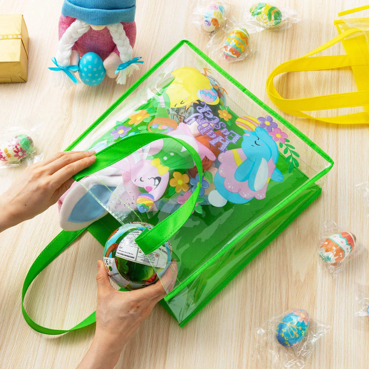 Syncfun 6 Pcs Easter Gift Bags for Kids, Large Goodie Reusable Tote Treat Bags with Handles for Easter Egg Hunt, Easter Party Favors Supplies