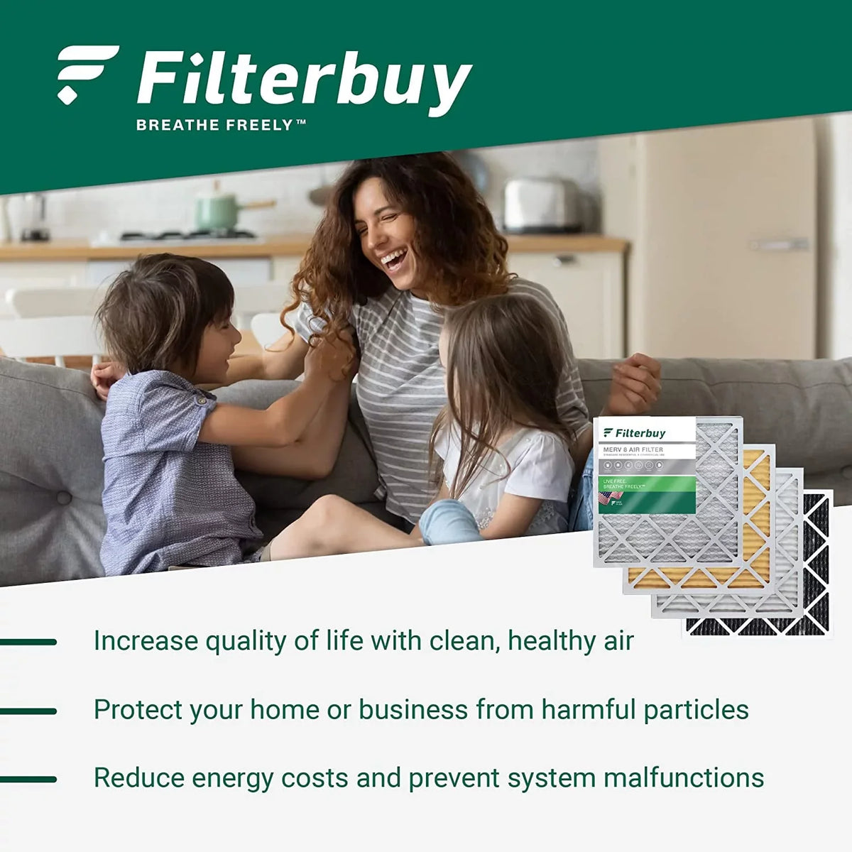 Filterbuy 15.75x27.63x3.50 MERV 8 Pleated HVAC AC Furnace Air Filters for Aprilaire Space-Gard 104/2140 (4-Pack)