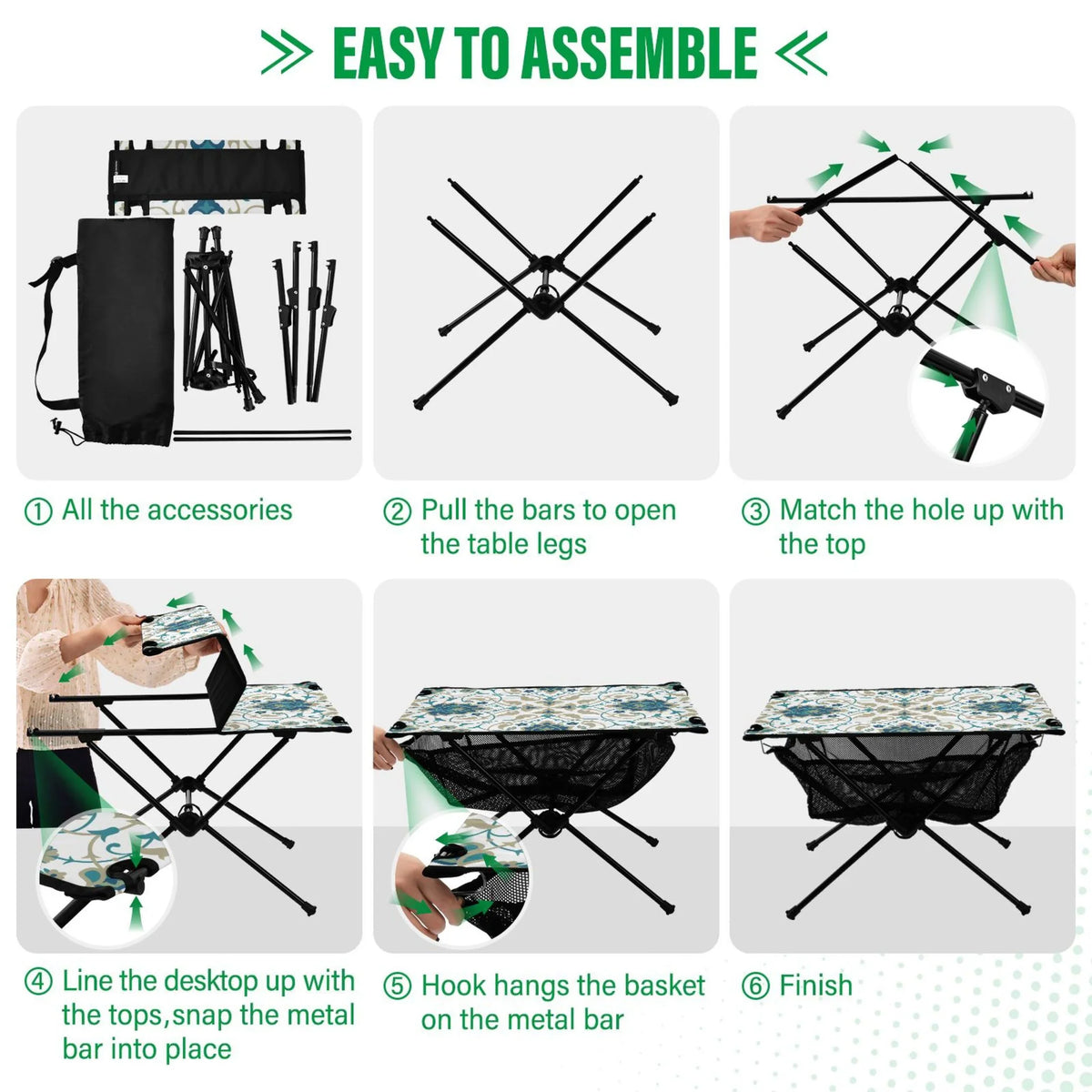 Indian Print Camping Folding Table Portable Beach Table with Storage Bag Compact Picnic Table for Outdoor Travel Fishing BBQ