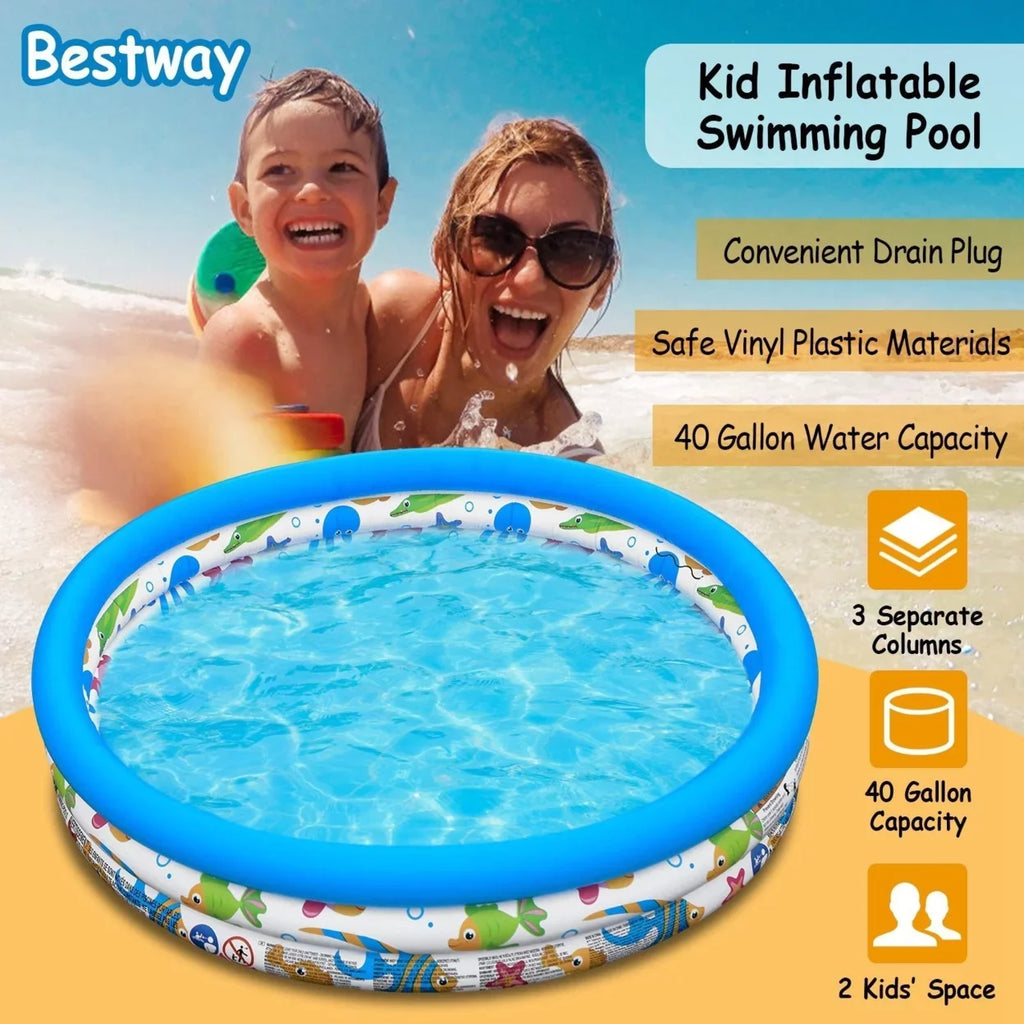 48x10In Air-filled Swimming Pool Blow Up Family Pool For 2 Kids Foldable Swim Ball Pool Center